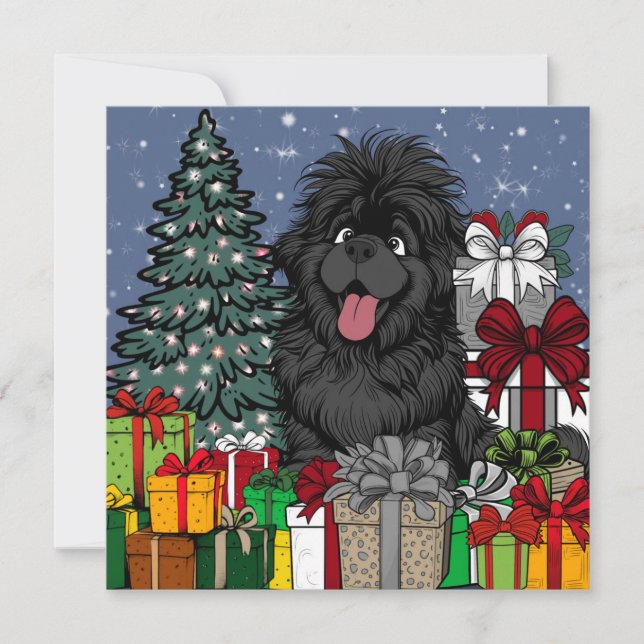 Cartes Pour Fêtes Annuelles Chien à chiot de Terre-Neuve (Devant)
