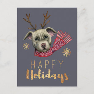Cartes Pour Fêtes Annuelles Chien Antlers Christmas Pit Bull Terrier