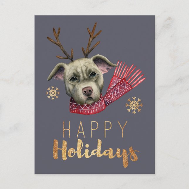 Cartes Pour Fêtes Annuelles Chien Antlers Christmas Pit Bull Terrier (Devant)