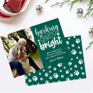 CARTES POUR FÊTES ANNUELLES CHIEN BARRE ESPRIT BRIGHT PAWS VERT NOËL