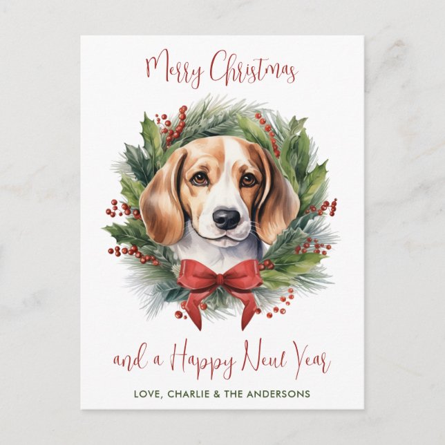 Cartes Pour Fêtes Annuelles Chien beagle Guirlande personnalisée Joyeux Noël (Devant)