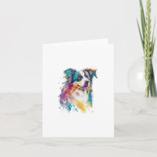 Cartes Pour Fêtes Annuelles Chien Berger Australien En Aquarelle Et Stylo (Devant)