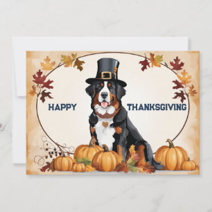 Cartes Pour Fêtes Annuelles Chien Bernois Avec Chapeau De Pèlerin Joyeux Thank