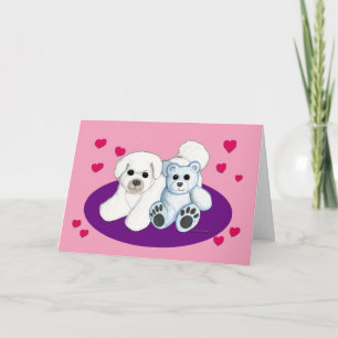 Cartes Pour Fêtes Annuelles Chien blanc et Teddy Valentine
