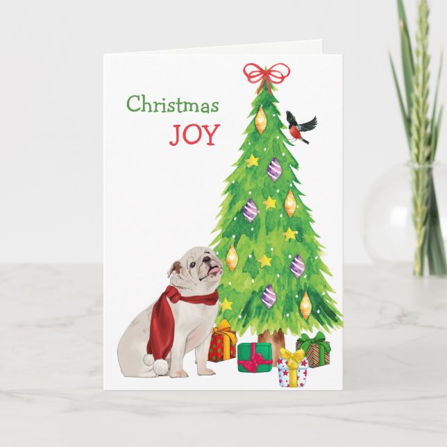 Cartes Pour Fêtes Annuelles Chien blanc, Oiseau et Arbre de Noël (Devant)