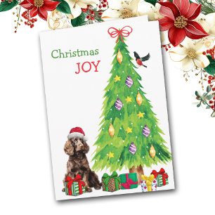 Cartes Pour Fêtes Annuelles Chien Brown, Oiseau et Arbre de Noël