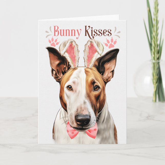 Cartes Pour Fêtes Annuelles Chien Bull Terrier avec des oreilles de lapin pour (Devant)