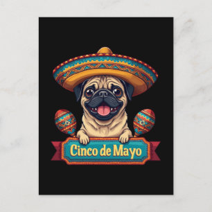 Cartes Pour Fêtes Annuelles Chien Carlin mexicain Sombrero Cinco De Mayo