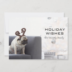 Cartes Pour Fêtes Annuelles Chien carlin portant des cornes de rennes sur un c