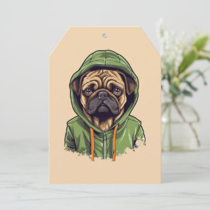 Cartes Pour Fêtes Annuelles Chien carlin portant Sweat - shirt à capuche vert