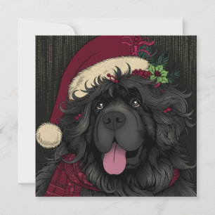 Cartes Pour Fêtes Annuelles Chien chiot de Terre-Neuve Santa Hat