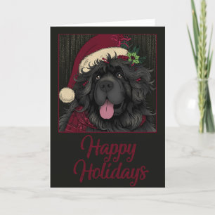 Cartes Pour Fêtes Annuelles Chien chiot de Terre-Neuve Santa Hat "Joyeuses fêt