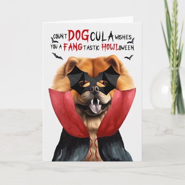 Cartes Pour Fêtes Annuelles Chien Chow Drôle Nombre DOGcula Halloween (Devant)