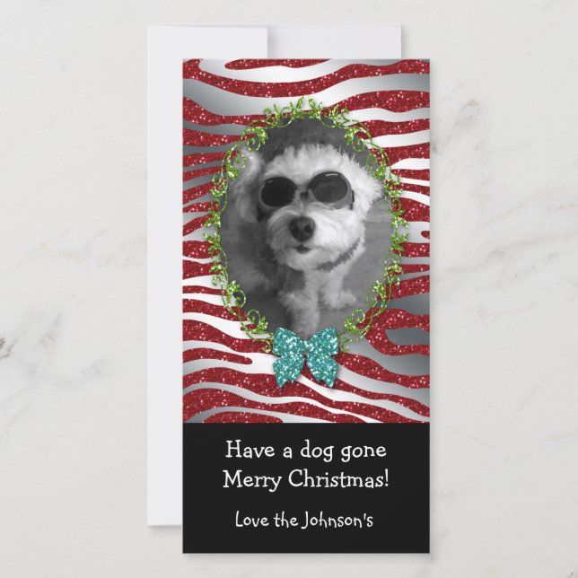 Cartes Pour Fêtes Annuelles Chien Christmas mignon Cadre photo Zebra Parties s (Devant)