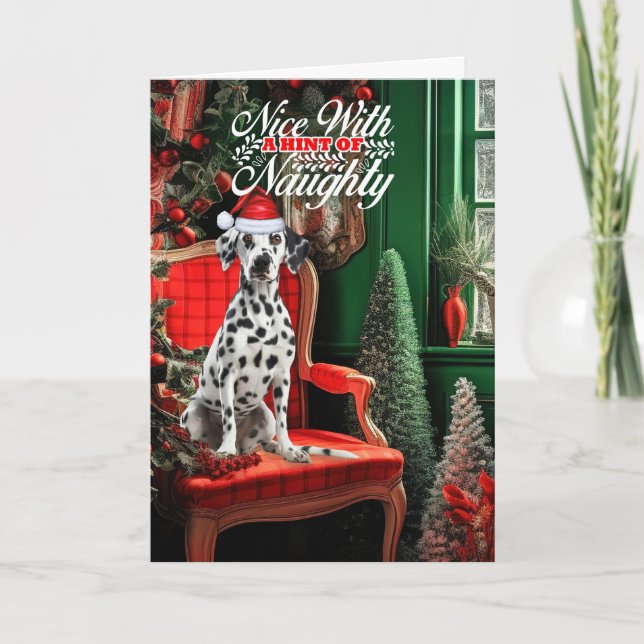 Cartes Pour Fêtes Annuelles Chien Dalmatien de Noël coquin ou gentil (Devant)