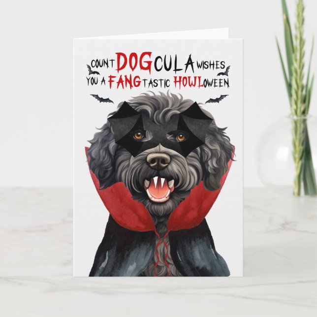 Cartes Pour Fêtes Annuelles Chien de Barbet Drôle nombre DOGcula Halloween (Devant)