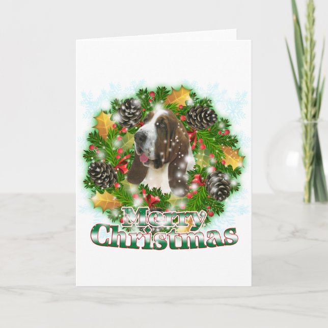 Cartes Pour Fêtes Annuelles Chien de basset-hound de Joyeux Noël (Devant)