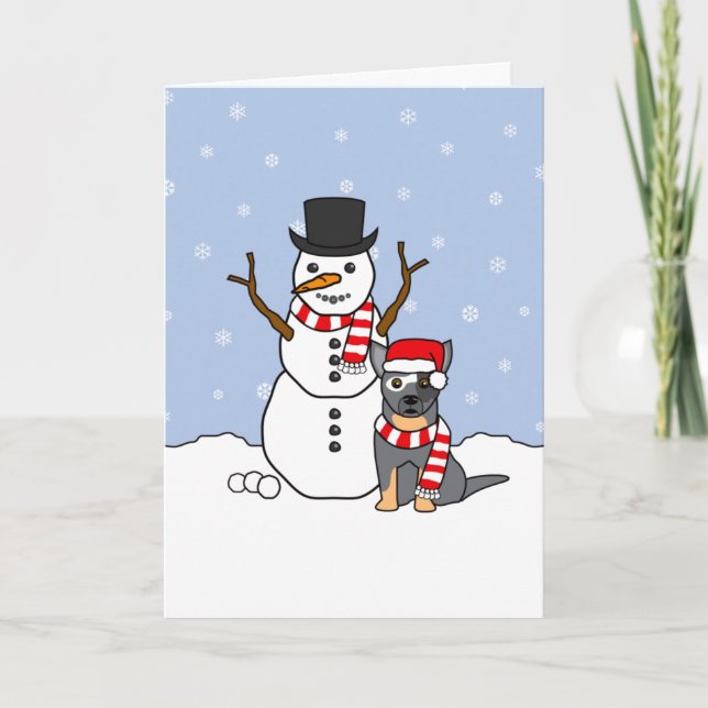 Cartes Pour Fêtes Annuelles Chien de bétail australien et Snowman (Devant)