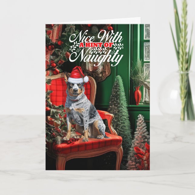 Cartes Pour Fêtes Annuelles Chien de bétail de Noël coquin ou gentil (Devant)