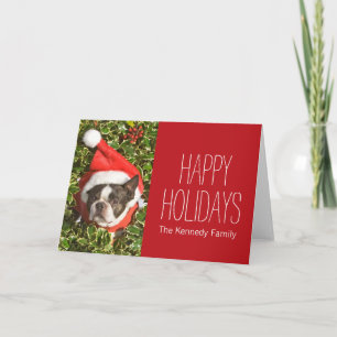 Cartes Pour Fêtes Annuelles Chien de Boston Terrier portant une guirlande de