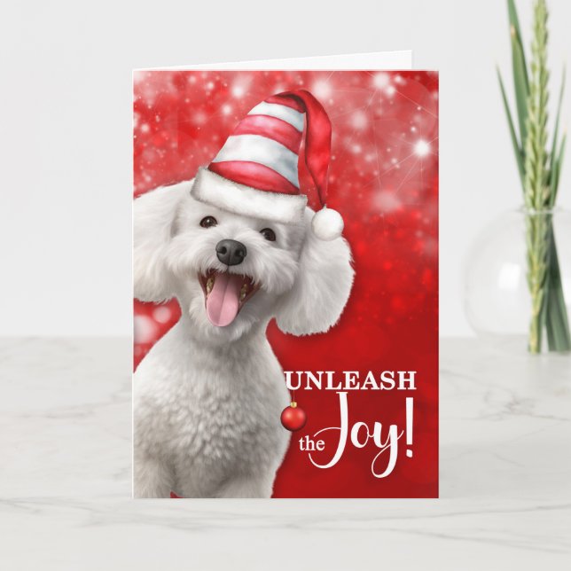 Cartes Pour Fêtes Annuelles Chien de caniche déchaîner la joie Noël (Devant)