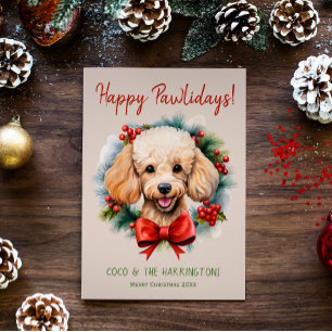 Cartes Pour Fêtes Annuelles Chien de caniche Noël Joyeux Pawlidays Howlidays
