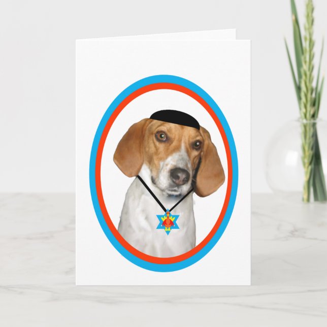 Cartes Pour Fêtes Annuelles Chien de chasse drôle de Thanksgivukkah avec (Devant)