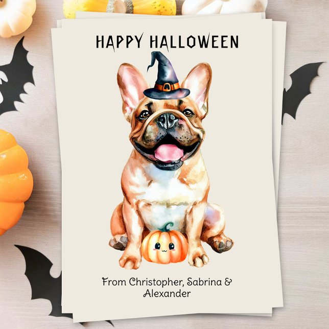 Cartes Pour Fêtes Annuelles Chien de Chien de taureaux français heureux Hallow (Créateur téléchargé)