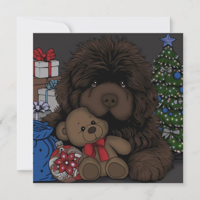 Cartes Pour Fêtes Annuelles Chien de chiot de Terre-Neuve (Devant)