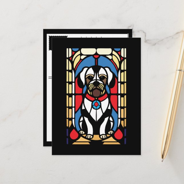 Cartes Pour Fêtes Annuelles chien de chiot en vitrail (Devant/Arrière en situation)