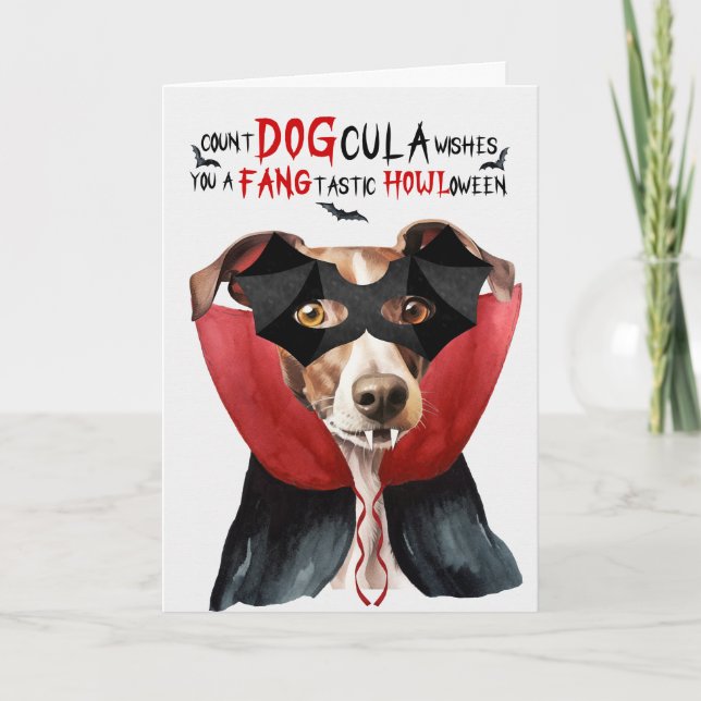 Cartes Pour Fêtes Annuelles Chien de Greyhound Drôle compte DOGcula Halloween (Devant)