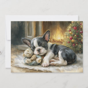 Cartes Pour Fêtes Annuelles Chien de manchon noir et blanc dormant Noël