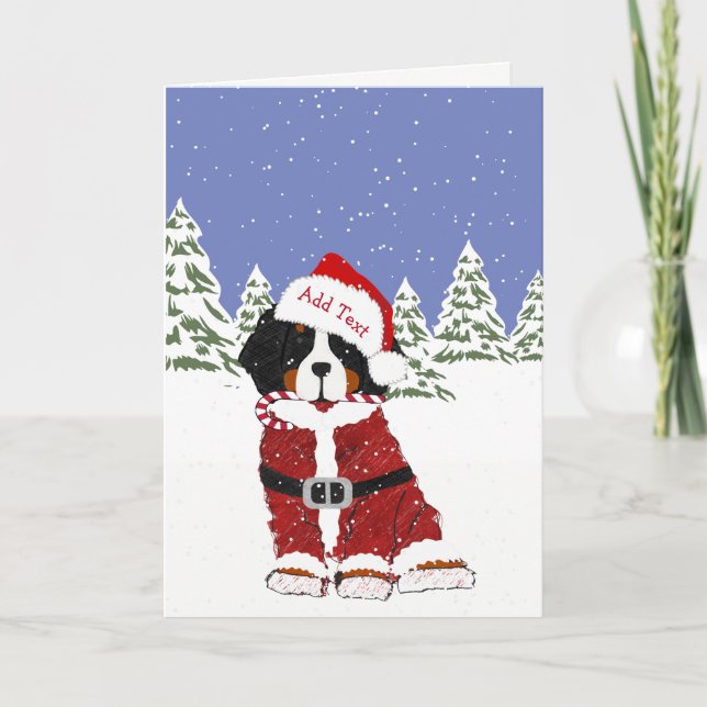 Cartes Pour Fêtes Annuelles Chien de Montagne Bernois charmant Père Noël Paws (Devant)