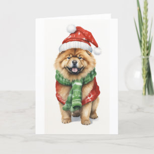 Cartes Pour Fêtes Annuelles Chien de Noël, Chow de vacances Chow BLANC