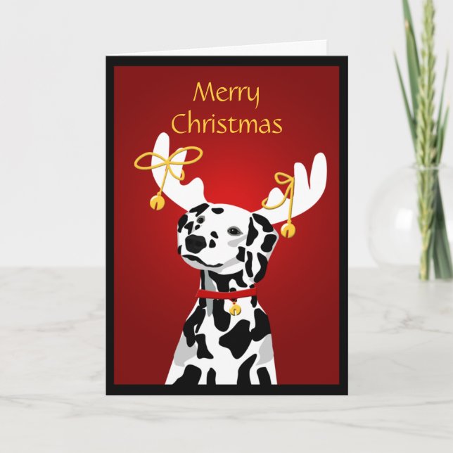 Cartes Pour Fêtes Annuelles Chien de Noël dalmate avec Antlers de cerfs (Devant)