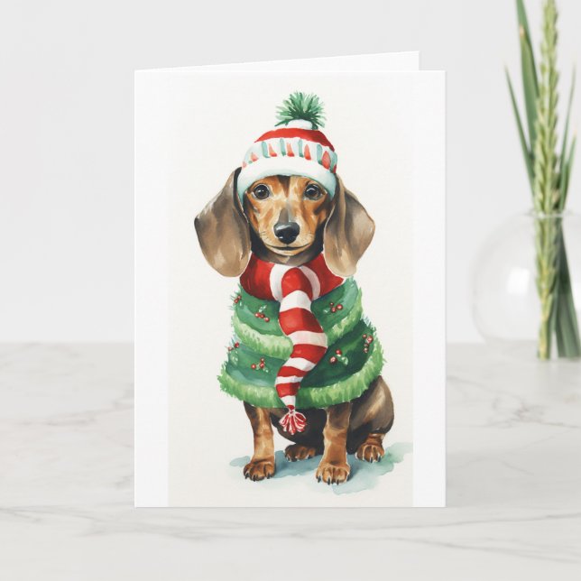 Cartes Pour Fêtes Annuelles Chien de Noël, Daschund (doxy) de vacances BLANK (Devant)