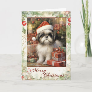 Cartes Pour Fêtes Annuelles Chien de Noël de style victorien Shih Tzu chiot