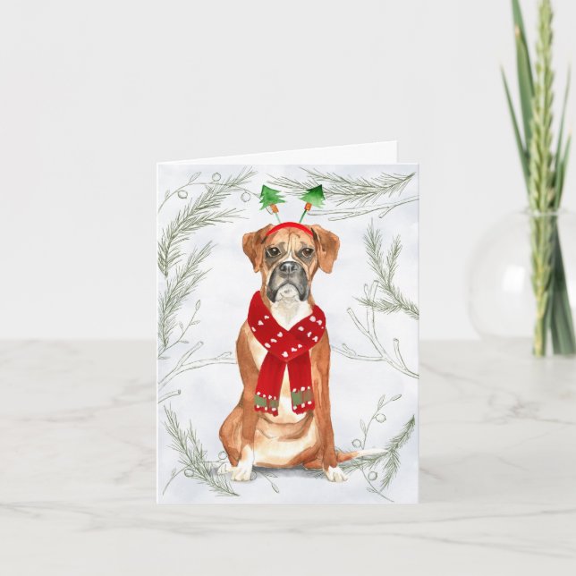 Cartes Pour Fêtes Annuelles Chien de Noël et pins botaniques (Devant)