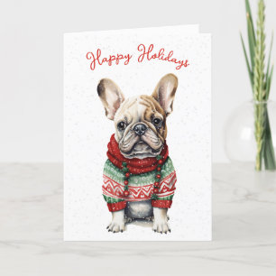 Cartes Pour Fêtes Annuelles Chien De Noël Français Dans Les Snowflakes