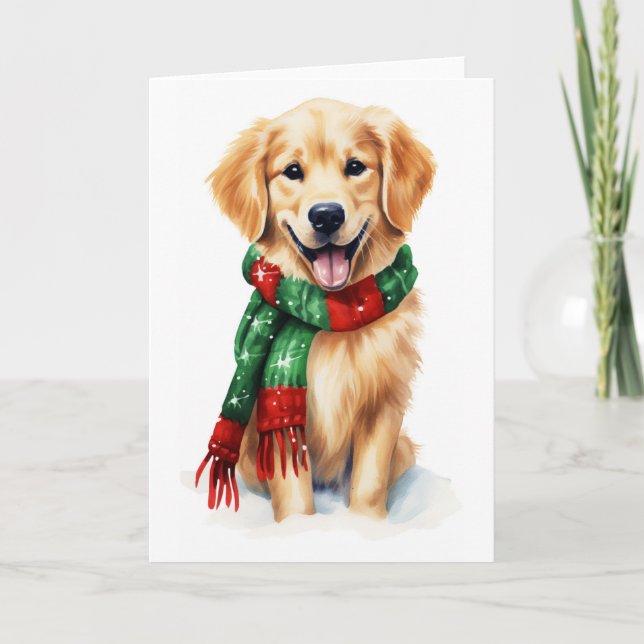 Cartes Pour Fêtes Annuelles Chien de Noël, Golden Retriever des Fêtes, VIDE (Devant)