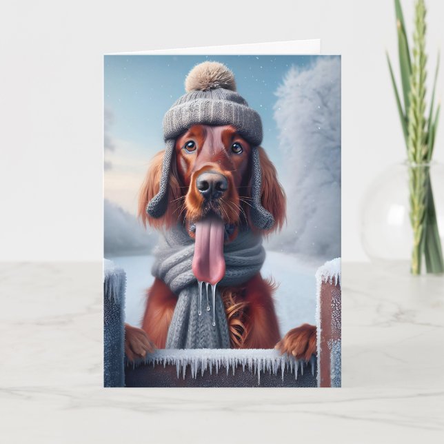 Cartes Pour Fêtes Annuelles Chien de Noël irlandais Setter (Devant)