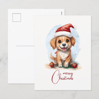 Cartes Pour Fêtes Annuelles Chien de Noël joyeux avec chapeau et ornement du P