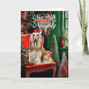 Cartes Pour Fêtes Annuelles Chien de Noël Lévrier Afghan Méchant ou Gentil
