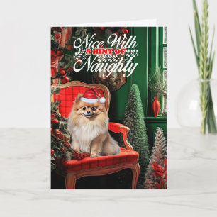 Cartes Pour Fêtes Annuelles Chien de Noël Poméranien Mauvais ou Gentil