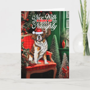 Cartes Pour Fêtes Annuelles Chien de Noël Saint Bernard méchant ou gentil