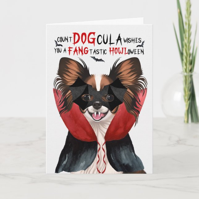 Cartes Pour Fêtes Annuelles Chien de Papillon Drôle compte DOGcula Halloween (Devant)