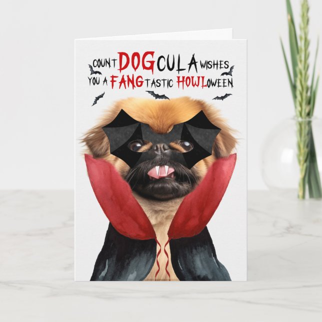 Cartes Pour Fêtes Annuelles Chien de Pekingese Drôle compte DOGcula Halloween (Devant)