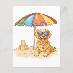 Cartes Pour Fêtes Annuelles Chien de plage Golden Retriever