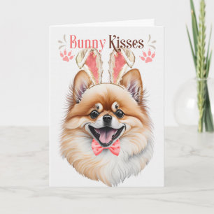 Cartes Pour Fêtes Annuelles Chien de Poméranie dans les oreilles de Bunny pour