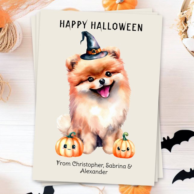 Cartes Pour Fêtes Annuelles Chien de Poméranie Happy Halloween (Créateur téléchargé)